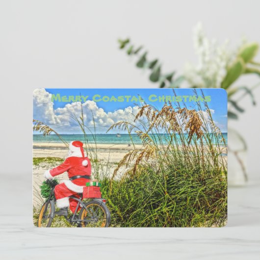 Vrolijk Kustkerstfeest Sanibel Island Beach Santa Feestdagenkaart (Staand voorkant)