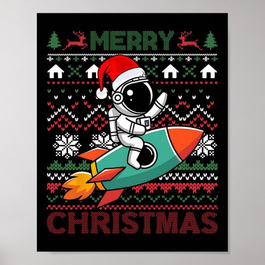 Vrolijk lelijke Kerstman Hoed Astronaut Rijden Ro Poster (Voorkant)