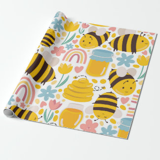 Vrolijk lente bijenpatroon cadeaupapier