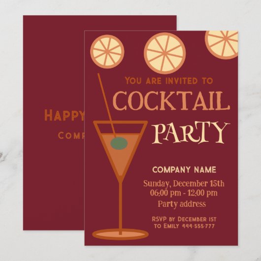 Vrolijk leuk cool kerstcocktailparty zakelijk kaart (Voorkant / Achterkant)