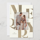 Vrolijk licht brons/goud 2 foto kerst feestdagenkaart (Voorkant)