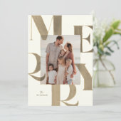 Vrolijk licht brons/goud 2 foto kerst feestdagenkaart (Staand voorkant)