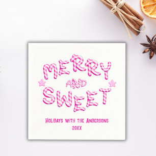 Vrolijk & Lief Kerstmis Candy Cane Vakantie Party Servet