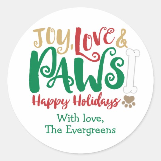 Vrolijk Liefde POTEN Hond Prettige Feestdagen Ronde Sticker (Voorkant)