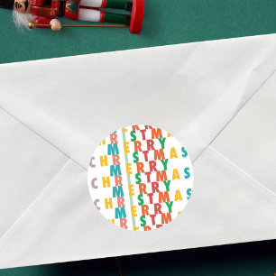 VROLIJK LIEFDE VREUGDE KLEURRIJK KERSTFEEST RONDE STICKER