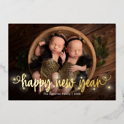 Vrolijk Lit FOIL Gelukkig Nieuwjaar Vakantiekaart Folie Feestdagenkaart (Voorkant)