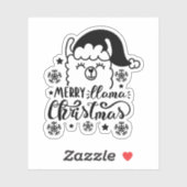 Vrolijk Llama Kerst Zwart Wit Cartoon Feestdagen Sticker (Vel)
