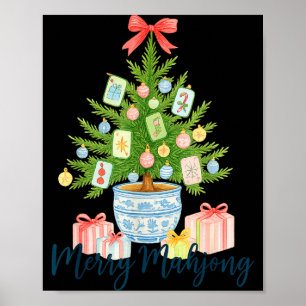 Vrolijk Mahjong Kerstboom Chinoiserie Vakantie  Poster