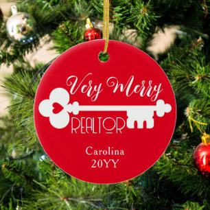 Vrolijk makelaar Nieuwe Home Key Kerstmis Keramisch Ornament