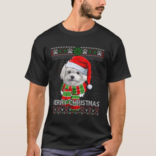 Vrolijk Maltees Santa Ugly T-shirt (Voorkant)
