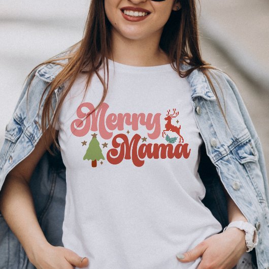 Vrolijk Mama Retro Groovy Kerst Feestdagen Tri-Blend Shirt