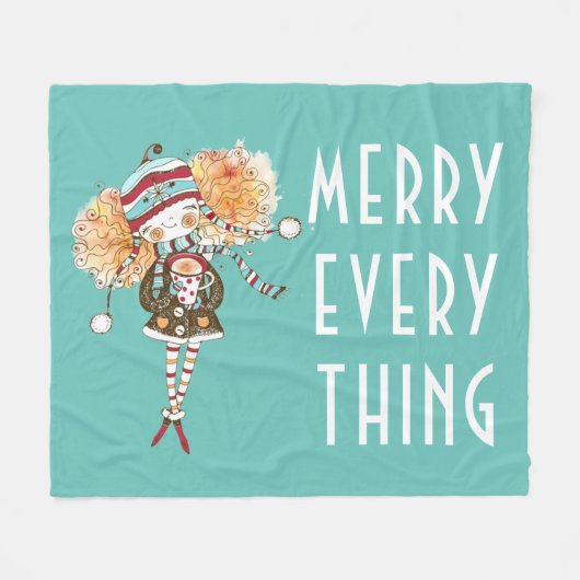 Vrolijk Meisje Prettig Alles  Kerstmis  Fleece Deken (Voorkant (Horizontaal))