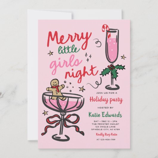 Vrolijk Meisjes Kerst Kerstborrel Kaart (Voorkant)