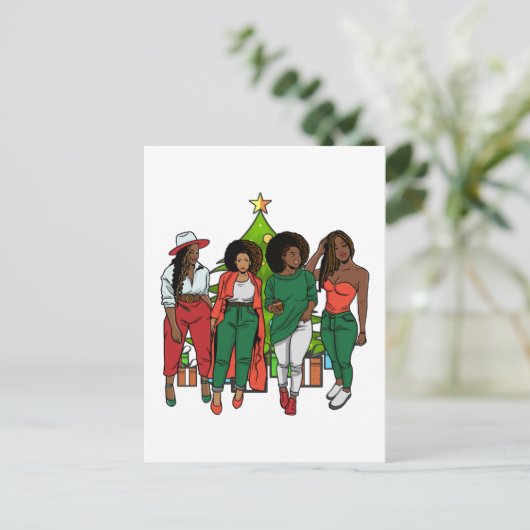 Vrolijk melanine kerst zwart vrouw vriendjes briefkaart (Staand voorkant)
