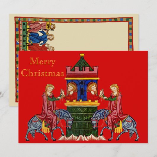 Vrolijk middeleeuws kerstfeest feestdagenkaart (Voorkant / Achterkant)