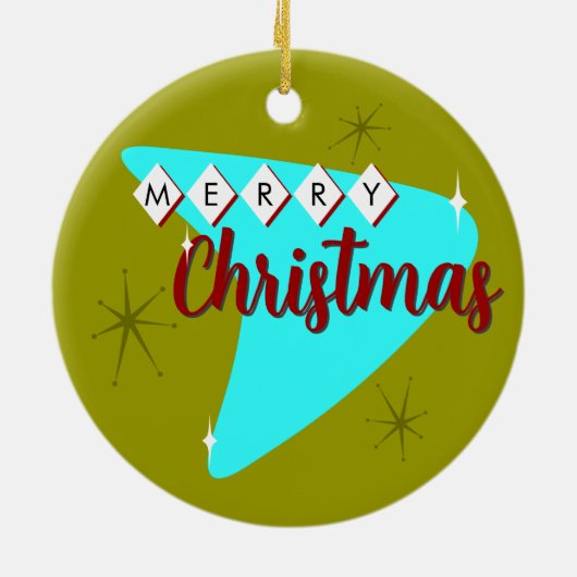 Vrolijk midden eeuw Kerstmis Keramisch Ornament (Achterkant)