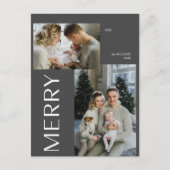 Vrolijk Modern Grijs 2 Foto Kerstmis Feestdagenkaart (Voorkant)