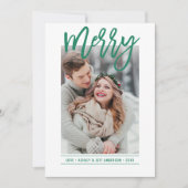 Vrolijk Modern Groen Schrift Huwelijksfoto Feestdagenkaart (Voorkant)