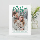 Vrolijk Modern Groen Schrift Huwelijksfoto Feestdagenkaart (Staand voorkant)