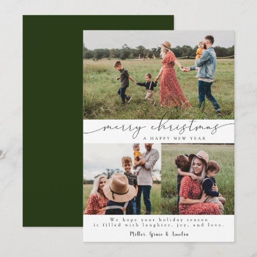 Vrolijk modern kalligrafie Kerstmis 3 Vakantiekaar Feestdagenkaart (Voorkant / Achterkant)