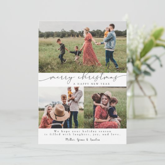 Vrolijk modern kalligrafie Kerstmis 3 Vakantiekaar Feestdagenkaart (Staand voorkant)