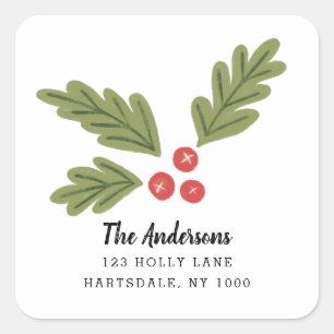Vrolijk Modern Leuk Vakantie Berry Kerstmis Adres Vierkante Sticker