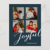 Vrolijk Modern Minimalistisch Blauw Script 4 Foto Feestdagenkaart (Voorkant)