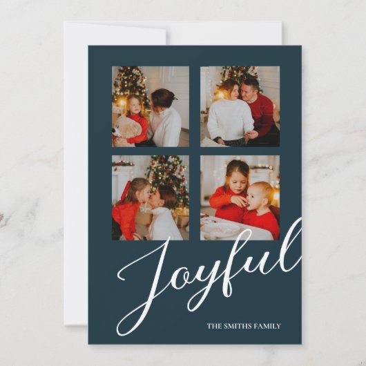 Vrolijk Modern Minimalistisch Blauw Script 4 Foto Feestdagenkaart (Voorkant)