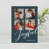 Vrolijk Modern Minimalistisch Blauw Script 4 Foto Feestdagenkaart (Staand voorkant)