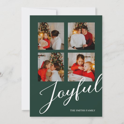 Vrolijk Modern Minimalistisch Groen Script 4 Foto Feestdagenkaart (Voorkant)