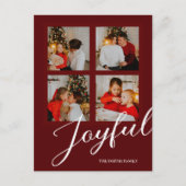 Vrolijk modern minimalistisch rood script 4 foto feestdagenkaart (Voorkant)