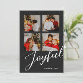 Vrolijk Modern Minimalistisch Zwart Script 4 Foto Feestdagenkaart (Staand voorkant)