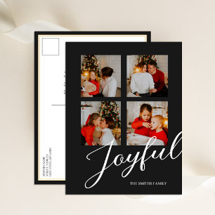 Vrolijk Modern Minimalistisch Zwart Script 4 Foto Feestdagenkaart