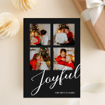 Vrolijk Modern Minimalistisch Zwart Script 4 Foto Feestdagenkaart<br><div class="desc">Vrolijk modern minimalistisch zwart script 4 foto vakantie Kaart. Stuur aanpasbare en gepersonaliseerde vakantiegroeten naar vrienden,  collega's en familie in eenvoudige,  chique,  elegante en moderne fotodesign feestelijke,  natuurlijke minimalistische stijlkaarten! Onder de kalligrafie staat uw aangepaste groetboodschap in moderne typografie.</div>
