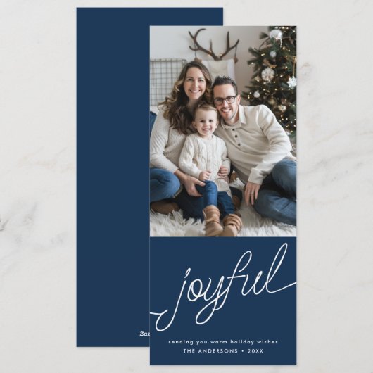 Vrolijk Modern Script Blue Photo Tall Christmas Feestdagenkaart (Voorkant / Achterkant)
