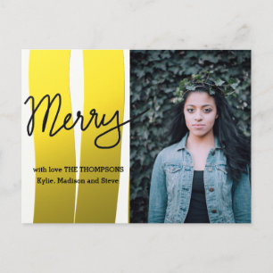 Vrolijk Modern Script Gold Stripes Vakantiefoto Feestdagenkaart