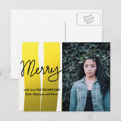 Vrolijk Modern Script Gold Stripes Vakantiefoto Feestdagenkaart (Voorkant / Achterkant)