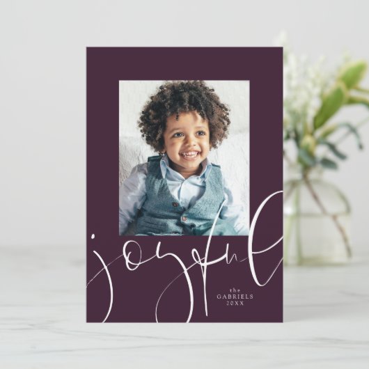 Vrolijk modern script pruim één foto Kerstmis Feestdagenkaart (Staand voorkant)