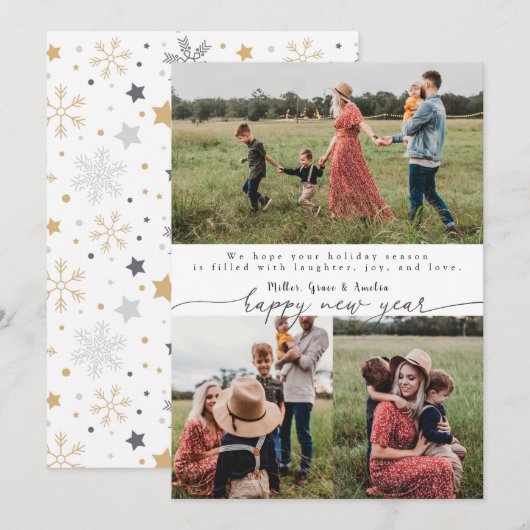 Vrolijk moderne kalligrafie Kerstmis 3 Feestdagenkaart (Voorkant / Achterkant)