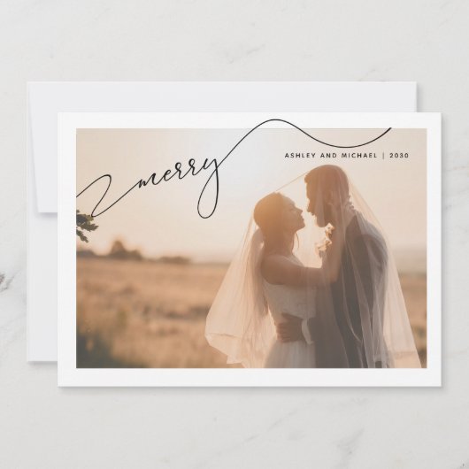 Vrolijk Moderne Typografie Naam 2 Foto Kerstmis Feestdagenkaart (Voorkant)