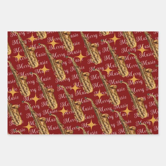 Vrolijk Muziek Saxofoon, Viool en Trompet Feesteli Inpakpapier Vel (Voorkant 3)