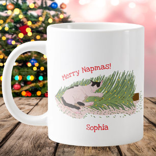 Vrolijk Napels! Grappige kat vs kerstboom Grote Koffiekop