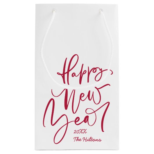 Vrolijk nieuw jaar met rode letters klein cadeauzakje (Achterkant)