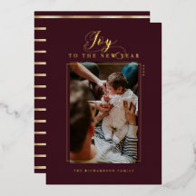 Vrolijk Nieuwjaar Elegante Script Foto & Strepen