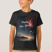 Vrolijk Nieuwjaar Fireworks Script Typografie Kind T-shirt (Voorkant)