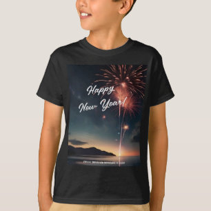 Vrolijk Nieuwjaar Fireworks Script Typografie Kind T-shirt