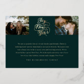 Vrolijk Nieuwjaar | Vier foto elegante script Folie Feestdagenkaart (Achterkant)