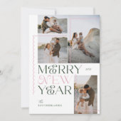Vrolijk Nieuwjaar Wavy Modern Minimal 4 Photo Coll Feestdagenkaart (Voorkant)
