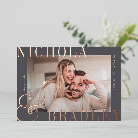 Vrolijk Nieuws | Foto Save the Date Folie Uitnodiging (Staand Voorkant)