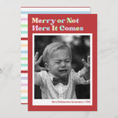 Vrolijk of niet rode kerst foto feestdagenkaart (Voorkant / Achterkant)
